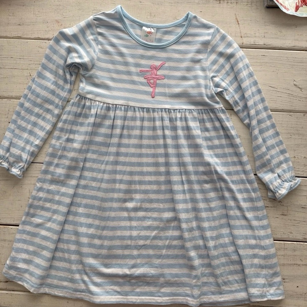 Stitchy Fish Ballerina Striped Blue and White Dress